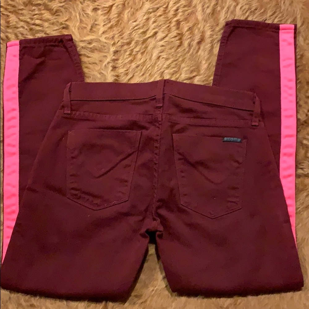 Hudson Brand maroon with hot pink satin pinstripe